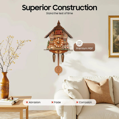 Wall Mount Clock Cuckoo Clock, Wood Cuckoo-Clock 7:00-21:00 Chime Time 25*10*50cm Pointers+Time Scales Display