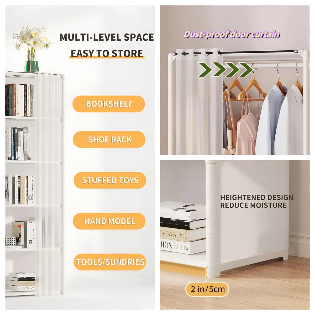 6 Layers Simple Wardrobe Portable Clothes Toys Organizer Dustproof Double Row High Capacity Partition Bookshelf Bedroom Cabinet
