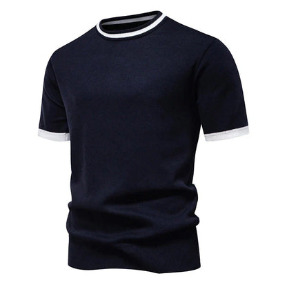 Mens Summer Knit T shirts Crew NecK Ribbed Tee Shirts Short Sleeve Stretch Tee Soft Comfortable Casual Shirts