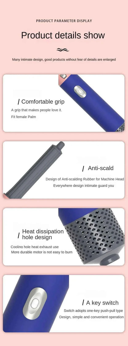 5-in-1 Negative Ion Automatic Curling Iron Multifunction Convenient Hair Dryer Volume Straight Hot Air Comb Curly Girl Method