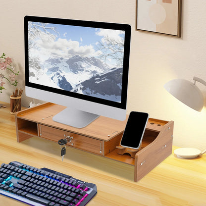 Wooden Desk Organizer W/ Drawer File Storage Desk Monitor Riser Computer Stand
