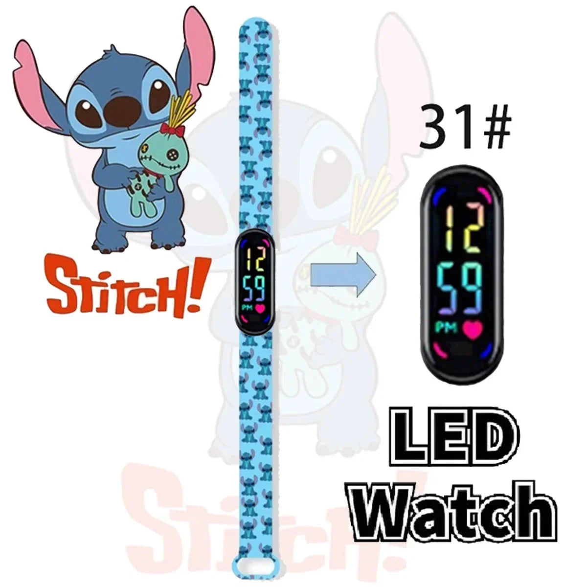 Disney Stitch Digital Kids' Watches Anime Figures LED Luminous Watch Touch Waterproof Electronic Sports Watch Kids Birthday Gift