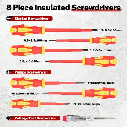Insulated Screwdriver amp Pliers Set, 1000V Electrical Tools for Electrician Magnetic Phillips Slotted Pozidriv Tips