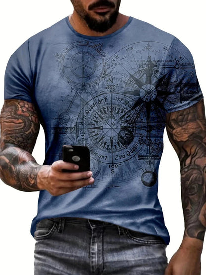 New T-Shirts for Men Unique Geometric Print Design Summer Vintage Graphic T-Shirts Casual Crew Neck Short Sleeve Men's Clothing