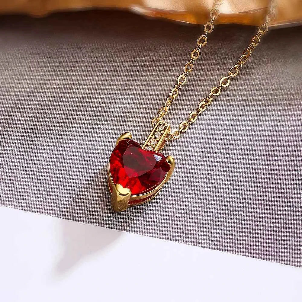 Mafisar Non-Fading Gold Color 316L Stainless Steel Party Jewelry Shiny AAA CZ Zircon Heart Pendants Necklaces For Women