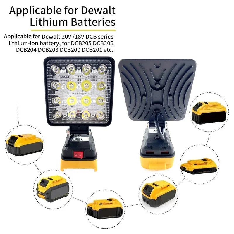 4 Inch Portable LED Work Light for Dewalt 18V 20V Lithium Battery Outdoor Lighting Work Lamp Camping Lighting Outdoor Flashlight
