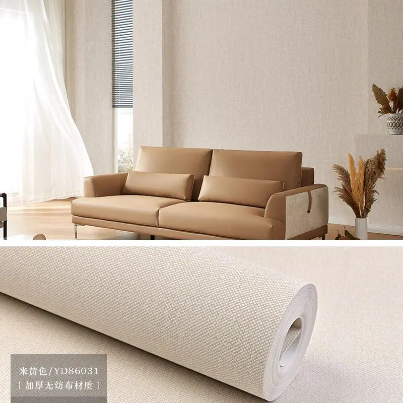 Modern Nordic Linen Textured Wallpaper – Eco-Friendly Non-Woven Solid Color Wall Covering