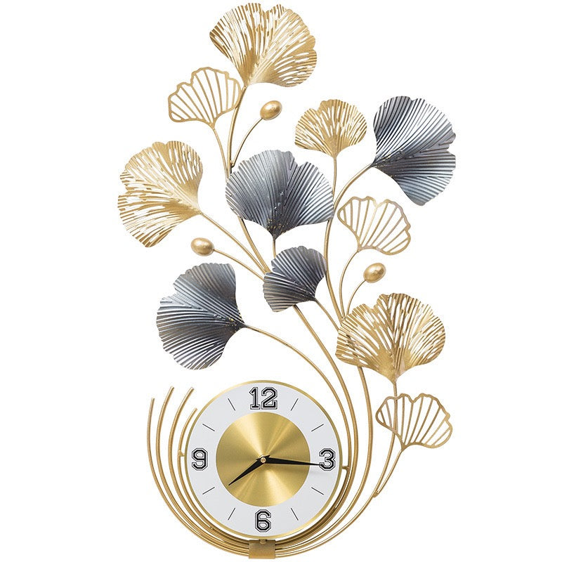 78cm Ginkgo Biloba Wall decoration, big size metal iron crafts, home clock,silent living room, and porch decoration art