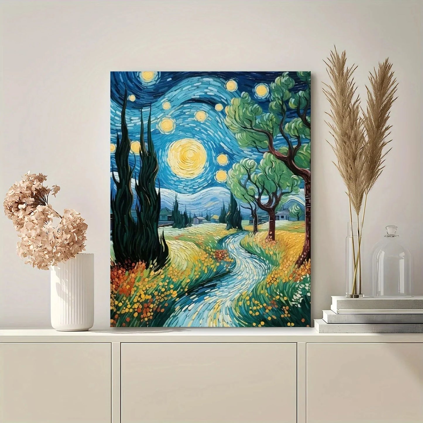 Starry Night Canvas Wall Art with Wood Frame - Perfect Home & Office Decor, Ideal Gift for Any Occasion