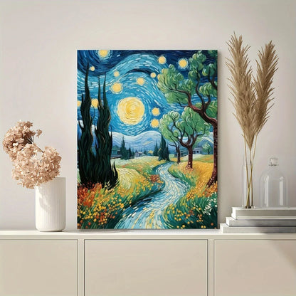 Starry Night Canvas Wall Art with Wood Frame - Perfect Home & Office Decor, Ideal Gift for Any Occasion