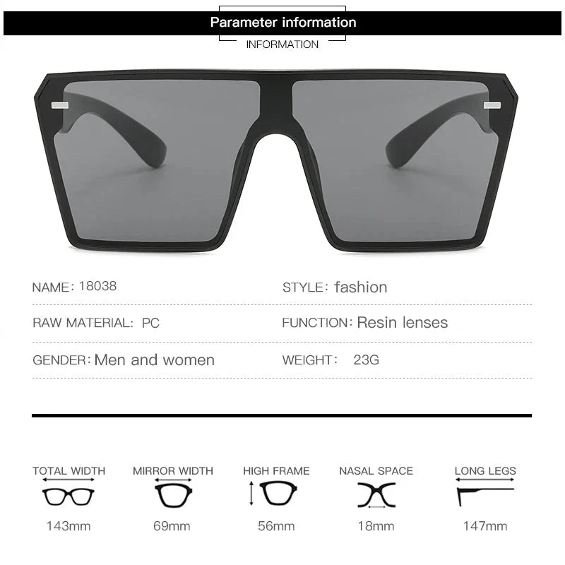 Oversized Square Sunglasses Women 2024 Luxury Brand Fashion Flat Top Red Black Clear Lens Men Fishing Shade Mirror UV400