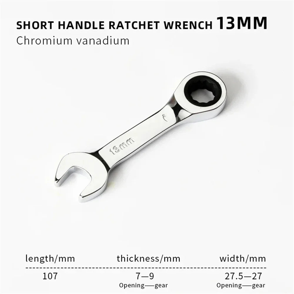 6-19mm Short Handle Quick Ratchet Wrench 72 Teeth Multi Functional Portable Short Dual-use Plum Blossom Small Wrench Hand Tools