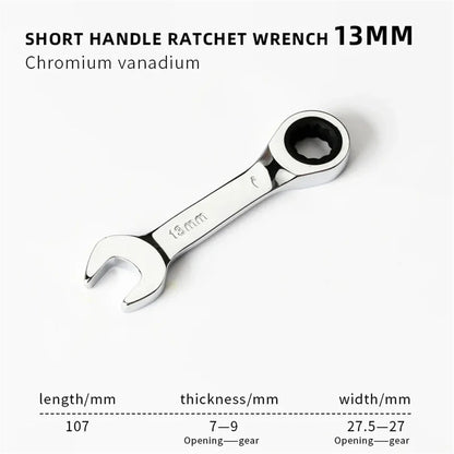6-19mm Short Handle Quick Ratchet Wrench 72 Teeth Multi Functional Portable Short Dual-use Plum Blossom Small Wrench Hand Tools