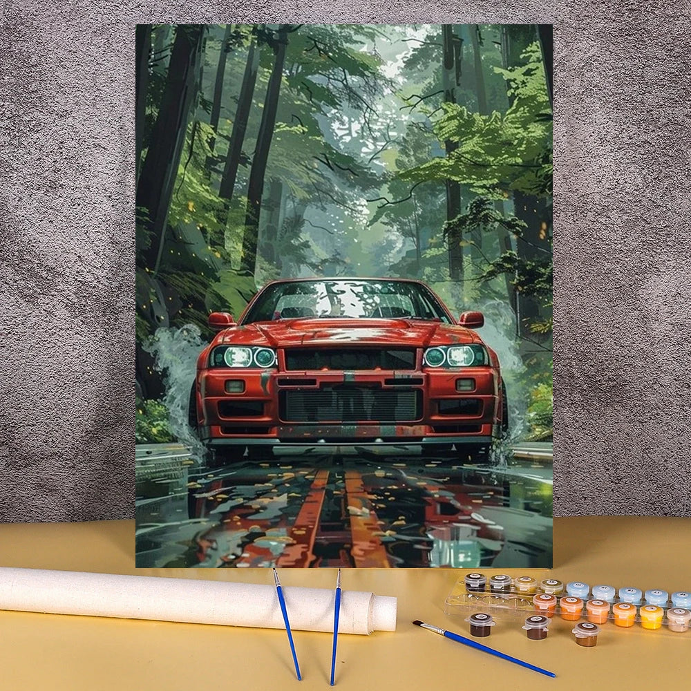 Acrylic Paint By Numbers Red Sports Car  Painting By Numbers On Canvas Coloring By Number For Adults Paint Digital Art