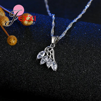 Wedding Jewelry Sets Accessories Women 925 Sterling Silver White Crystal Wing Design Necklace Earrings Flying Feather Sets