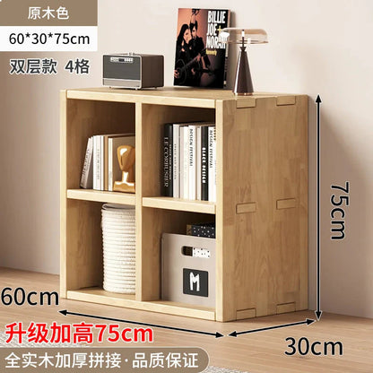 Solid Wood Short Bookshelf Floor Storage Cabinet Grid Organizer Shelf for Living Room Home & Kindergarten Display Unit