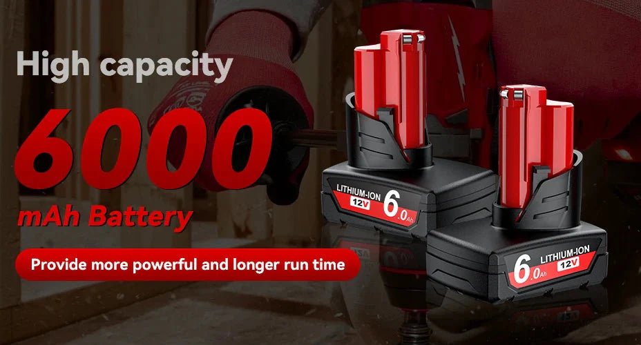 For Milwaukee 12V Tool Battery For Milwaukee M12 6000mAh Lithium Battery Impact Wrench Drill Power Tools Battery