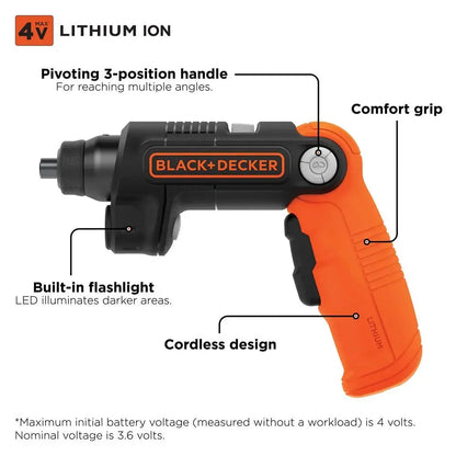 Compact Cordless Electric Screwdriver with LED Work Light, for Light Duty Home Repairs & DIY Assembly Projects