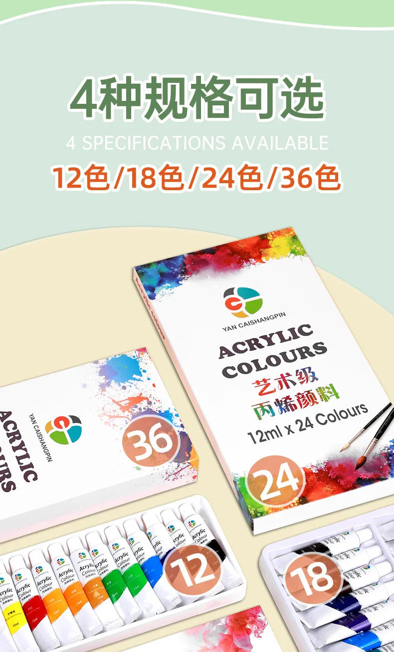 12/18/24/36 Colors Acrylic Paint Set Art Supplies акриловые краски 야광도료 for Artist On Metal Plastic Ceramic Leather Wood Glass