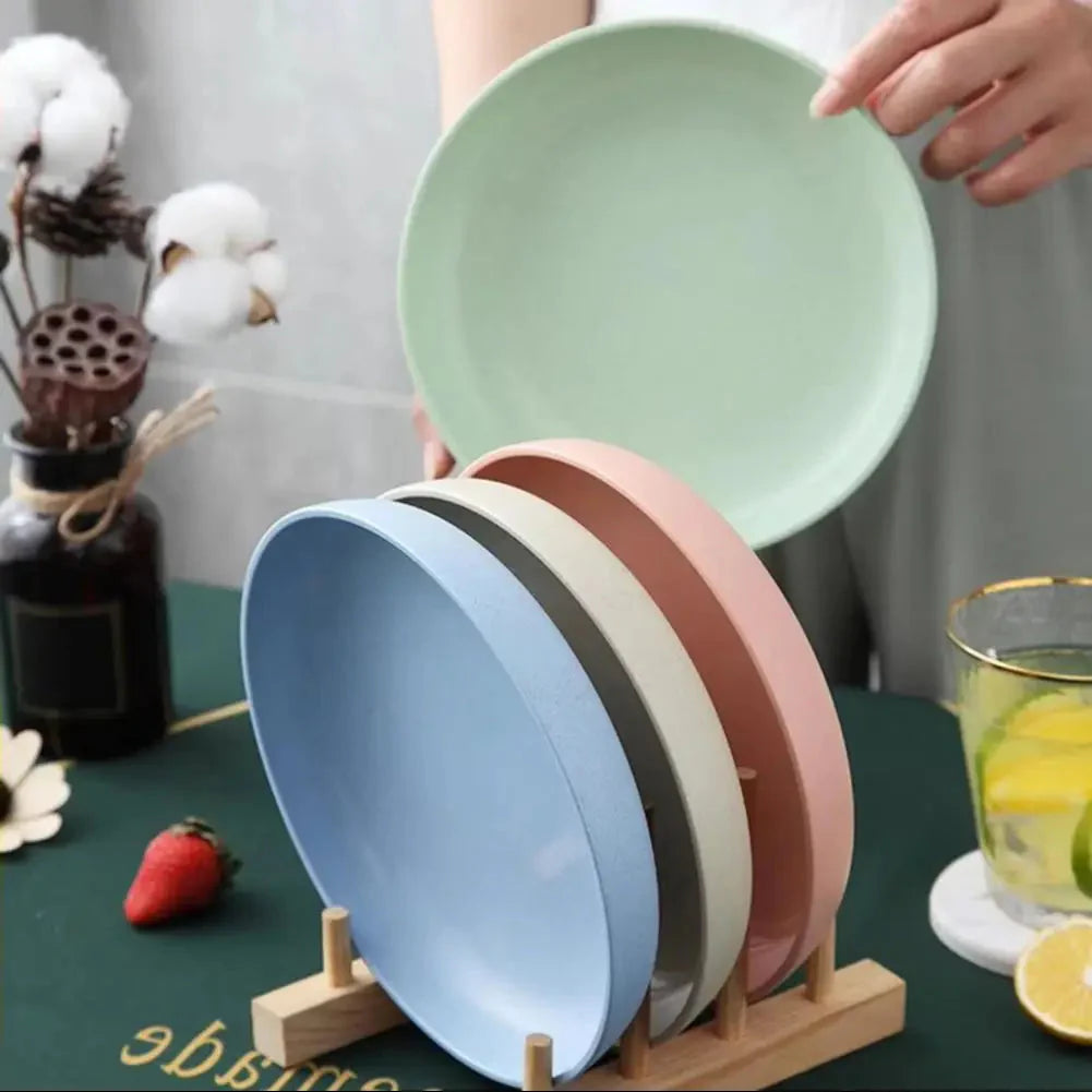 Wheat Fiber Plate Microwave Plastic Plates Dinner Plate BPA Free Food Grade Round Shape Food Dish Fruit Salad Dish Kitchen Plate