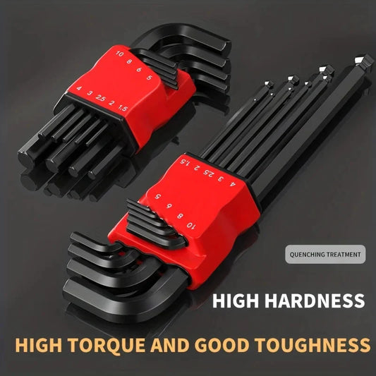 Professional 10-Piece Hex Key Set - Metric & SAE - CR-V Steel Allen Wrenches with Ball End