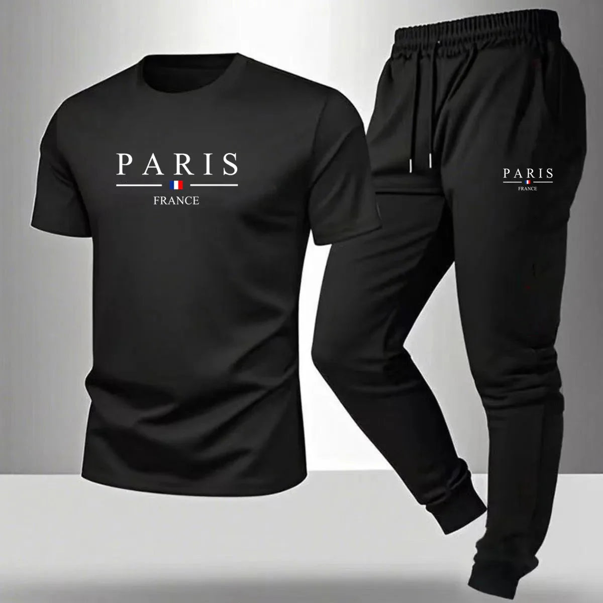 2026 NEW Men's Summer Casual Pants+Short Sleeve T-shirt Set Paris Paris Paris Printed Two Piece Set Men's Sports Set