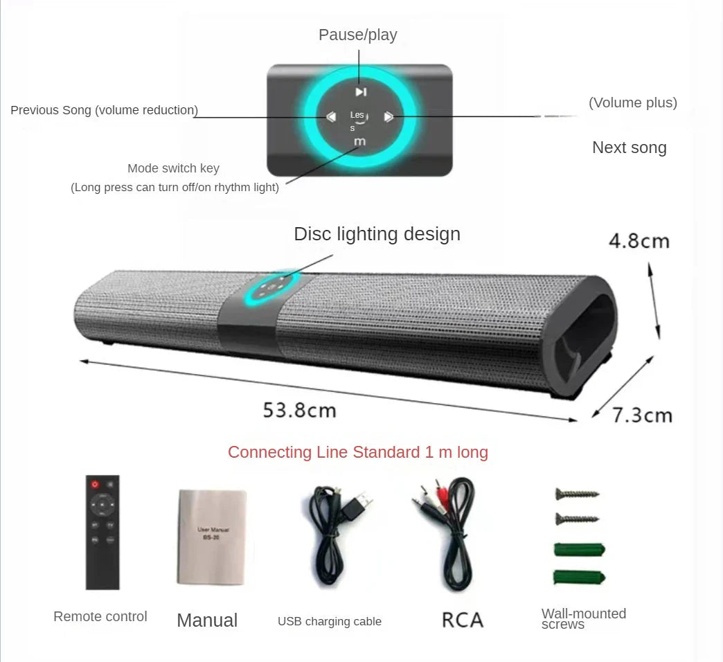 DIXSG Wireless Bluetooth Soundbar - 3D Surround Home Theater Speaker System