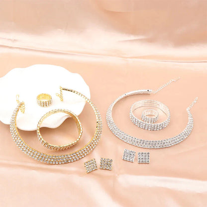 4Pcs/set Bridal Jewelry Set Necklace Bracelets Ring Earrings Set Super Gorgeous Luxury Shiny Fashion Jewelry Party Gift