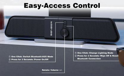 SENZER Computer Speakers-Gaming Speaker with Stereo Sound,PC Sound Bar for Laptop Desktop Monitor (Bluetooth & 3.5mm Aux)