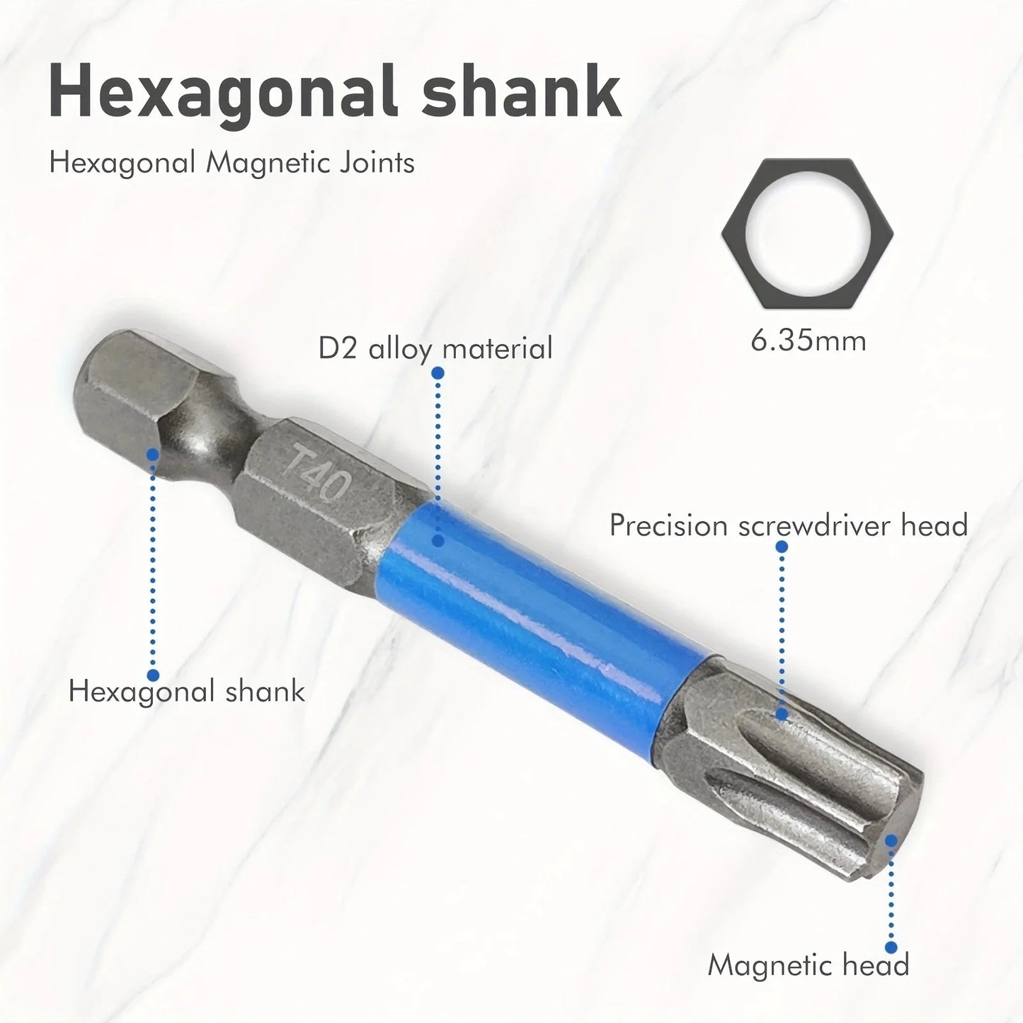 2" Impact Torx Bit PH2 Set 10pcs (TT6-TT40), 1/4" Hex-Shank S2 Steel Star Bit Set, CNC Machined Tips with Magnetism,