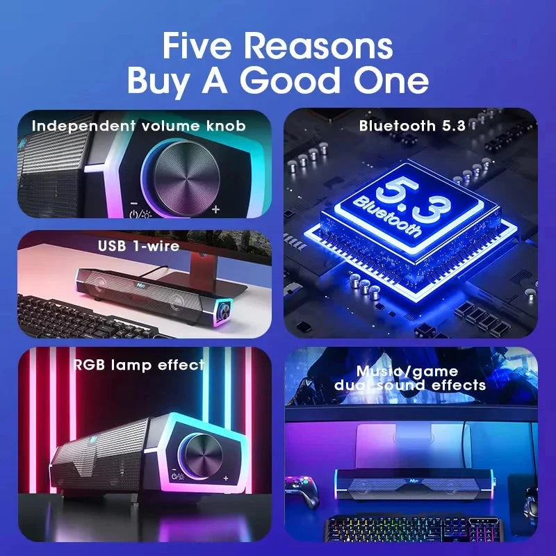 Bluetooth Speaker Bar 4D Surround Sound Subwoofer Wired Wireless RGB Home Audio Video for TV PC