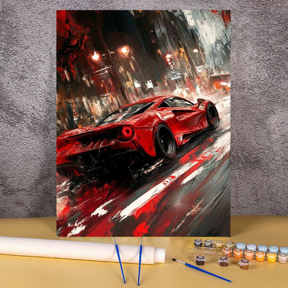 Acrylic Paint By Numbers Red Sports Car  Painting By Numbers On Canvas Coloring By Number For Adults Paint Digital Art