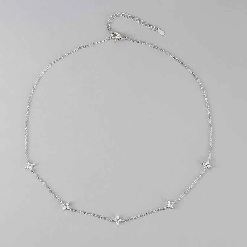 New Stainless Steel Zircon Necklaces for Women 18K Gold Plated Four Leaf Grass Collar Chain Necklace Luxury Jewelry Gift