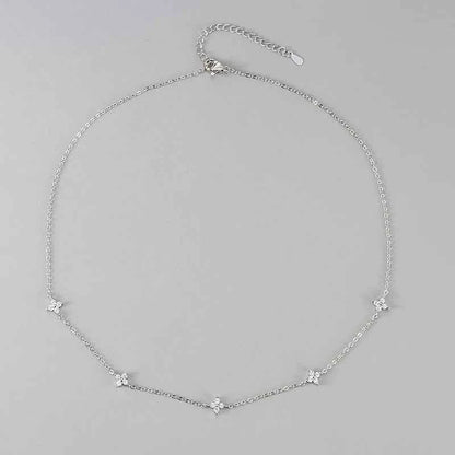 New Stainless Steel Zircon Necklaces for Women 18K Gold Plated Four Leaf Grass Collar Chain Necklace Luxury Jewelry Gift