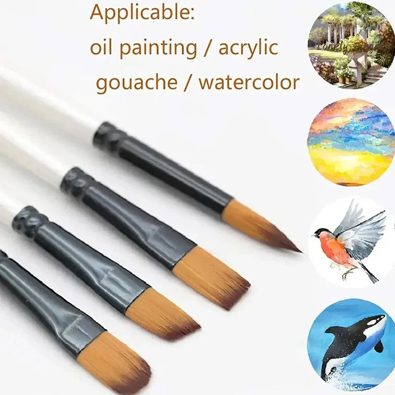 ♥24 Pcs Pearl White Art Paintbrush Set – Nylon Brushes for Oil, Acrylic & Watercolor Painting