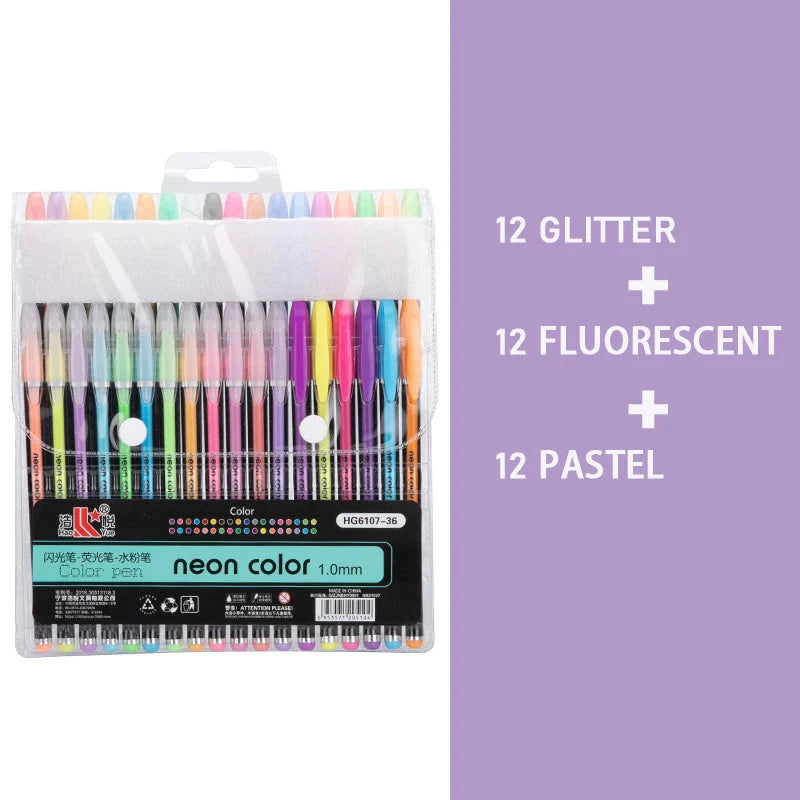 Kit 60 Colored Gel Pen Set, Glitter Metallic Pastel Neon Pen 12 24 36 48 Colors