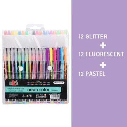 Kit 60 Colored Gel Pen Set, Glitter Metallic Pastel Neon Pen 12 24 36 48 Colors