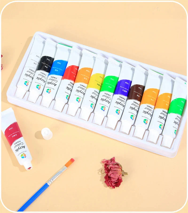 Acrylic Paint Set 12/18/24/36 Colors 12ml Tubes Non-Toxic Waterproof Art Craft Paints for Artists Kids Beginners School Supplies