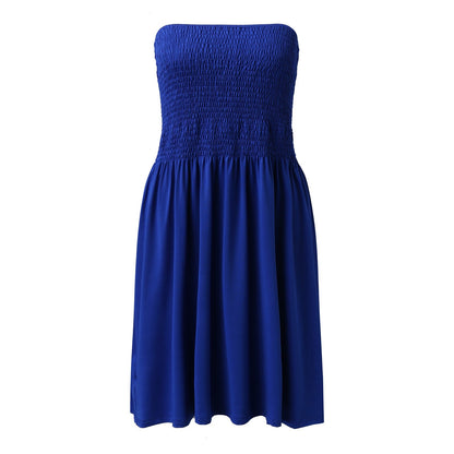 Sexy Off Shoulder Strapless Dress Women Summer Pleated Elastic Waist Party Beach Dresses Ladies Elegant Beach Flowy A Line Dress