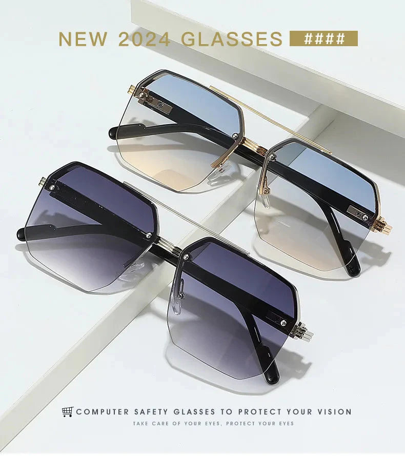 Men's Metal Sunglasses Square Half Frame Rice Nails Casual Trend Personality Retro Fashion Outdoor Sports Eyeglasses