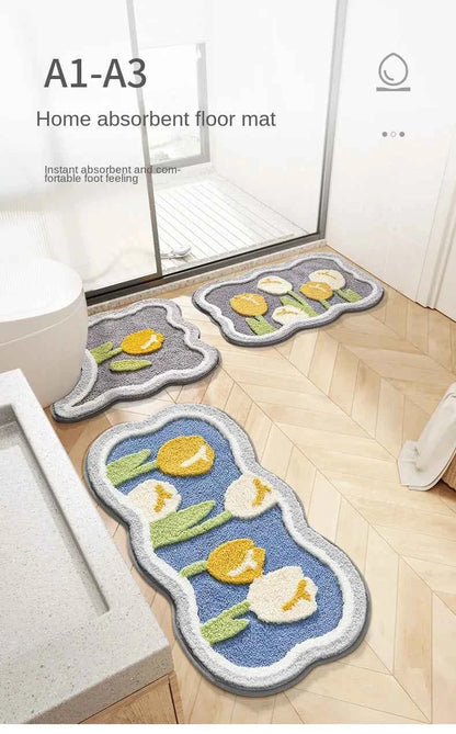 Bathroom Non-slip Mat 3-piece Set Modern Minimalist Flower Absorbent Floor Mat Thickened Bathroom Door Mat High Quality Bath Mat