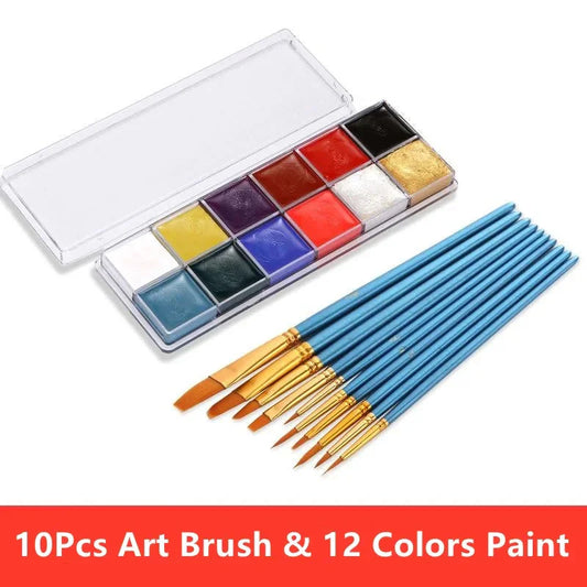 Arts Painting Set,10pcs Nylon Paint Brushes & 12 Colors Art Paint for Children Adults , Art Supplies