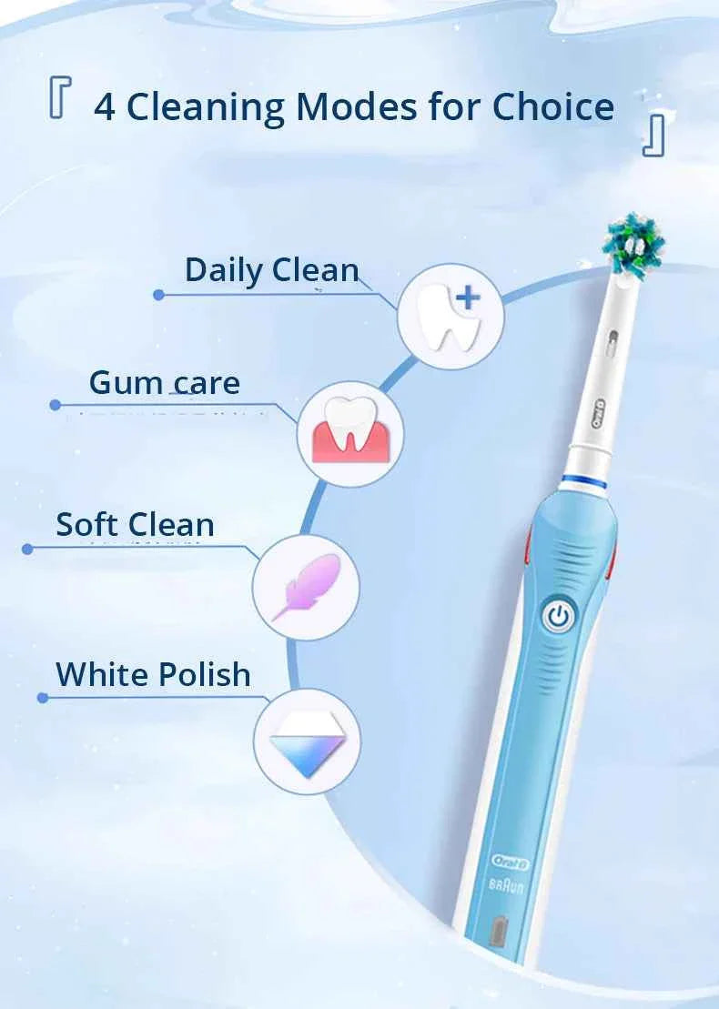 Oral B Electric Toothbrush Pro 4000 Sonic Clean Rechargeable Tooth Brush 4 Cleaning Modes Pressure Sensor Light Wateproof