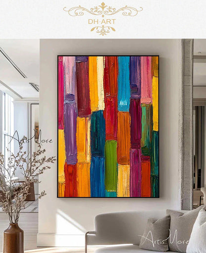 Texture Handmade Painting on Canvas Abstract Colorful Modern Minimalism Wall Art Decor Large
