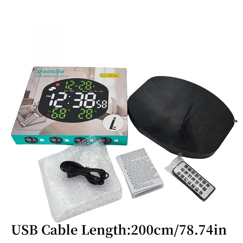 Large Digital Wall Clock Weather Station Forecast TEMP Humidity Date Week Night Mode Table Clock 2 Alarm 12/24H LED Alarm Clock
