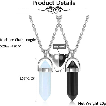 Crystal Friendship Matching Couples Necklaces for Women Men with Heart Charm, Dainty Rose Quartz Best Friends BFF Necklace