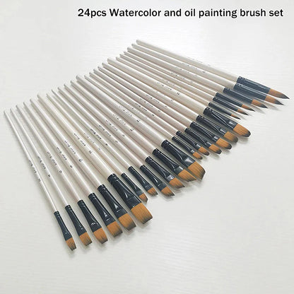 ♥24 Pcs Pearl White Art Paintbrush Set – Nylon Brushes for Oil, Acrylic & Watercolor Painting