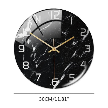 Black Gold Marble Metal Needle Modern Acrylic Round Clock 12"