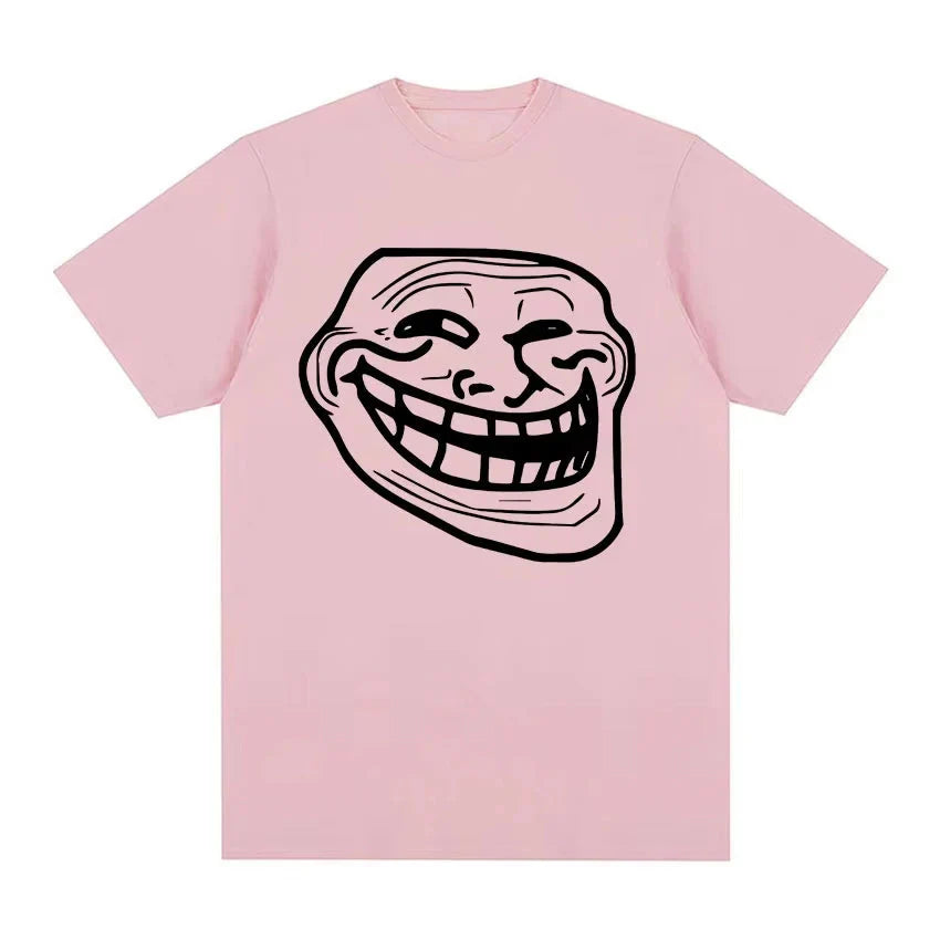 Short Sleeve Cotton T-shirts for Men and Women Funny Memes Retro Fashion Troll Face Angry Men Harajuku Streetwear