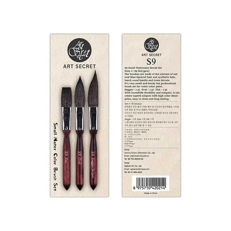 Artsecret Mini Dagger Oval  Flat Squirrel Hair Watercolor Brushes Set Professional Painting Brush For Painting Art Supplies